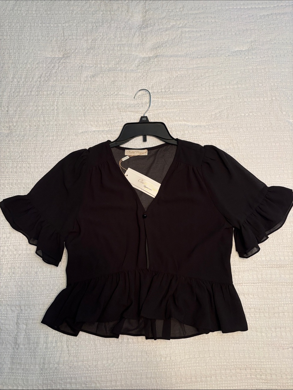 Sheer Black Ruffled Short-Sleeve cropped top